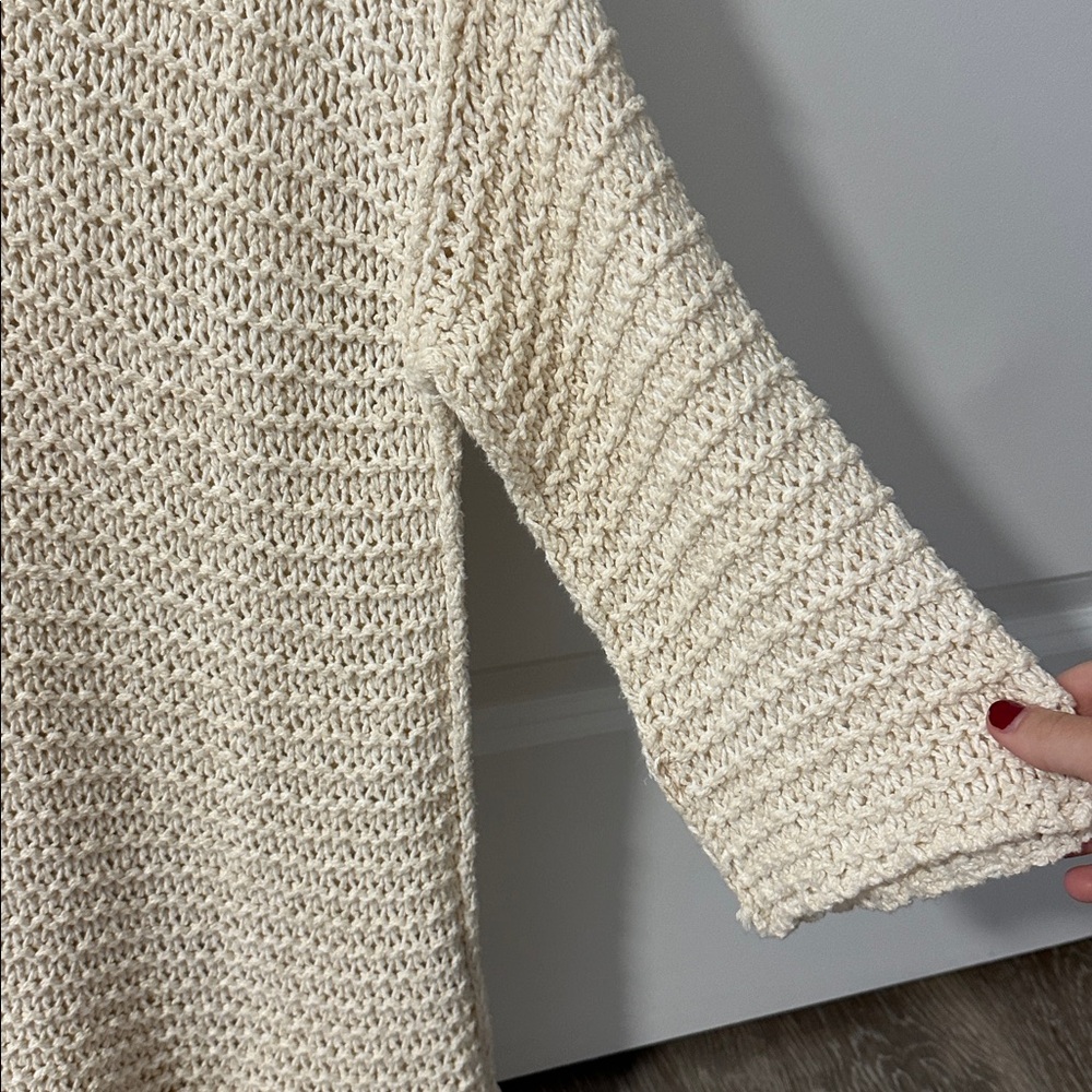 Free People Cream Open-Knit V-Neck Sweater - Size SP - Picture 4 of 6